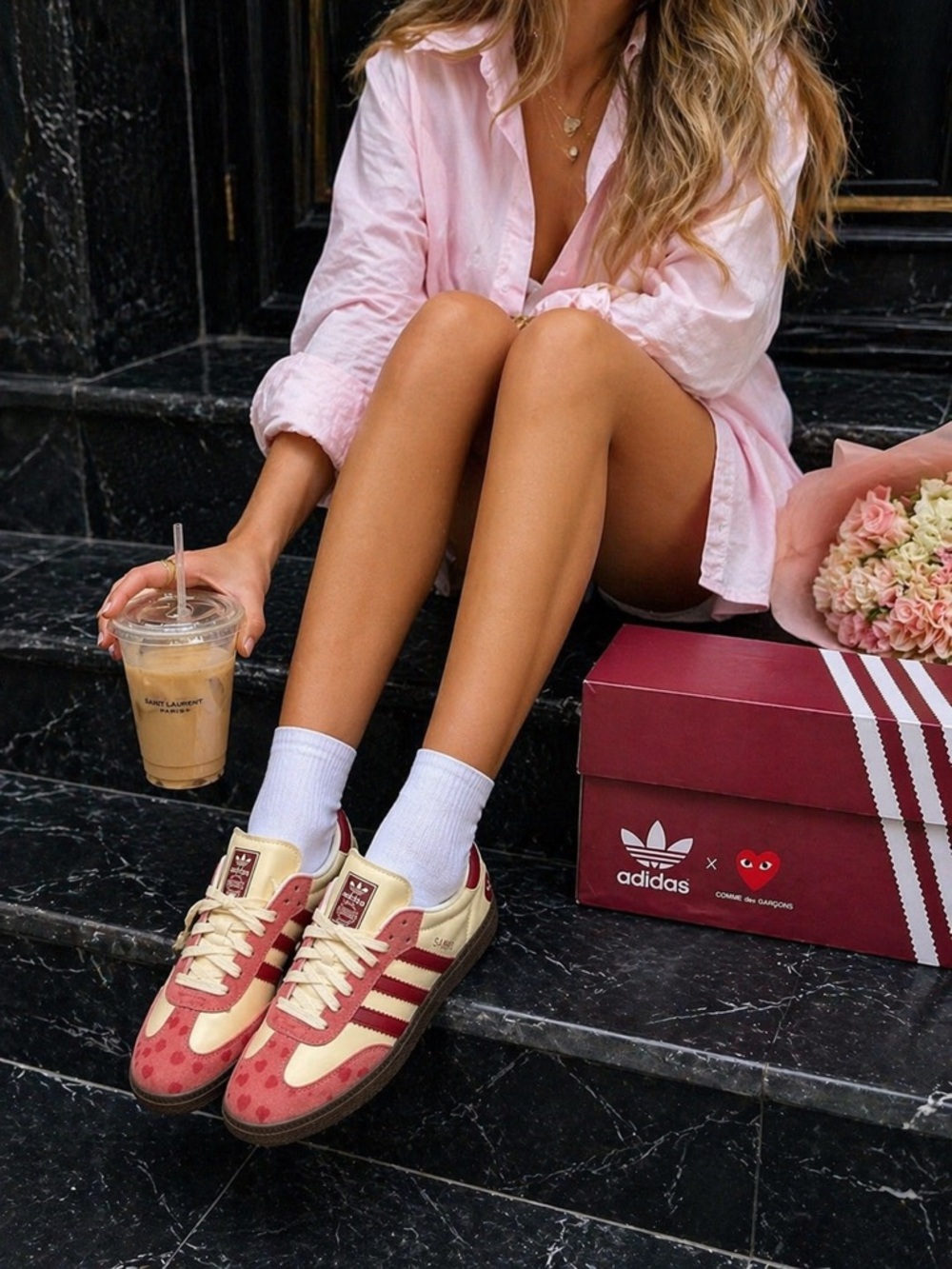 Adidas x Comme des Garçons PLAY Samba Women’s 5.5 Pink Heart Sneakers Limited Ed